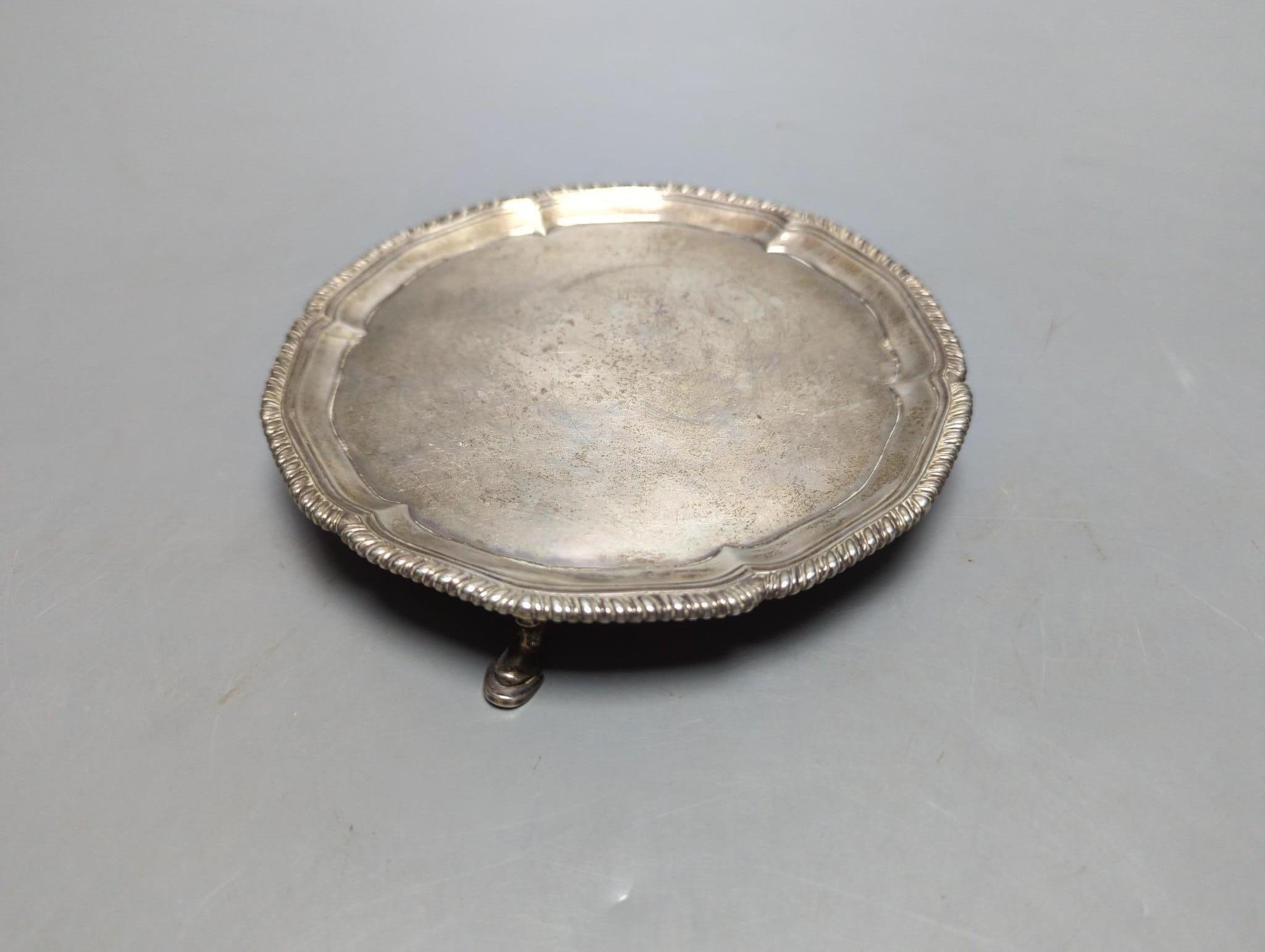 A George III circular silver card tray, London, 1774 by John Carter, 15.8cm, 7.5oz.